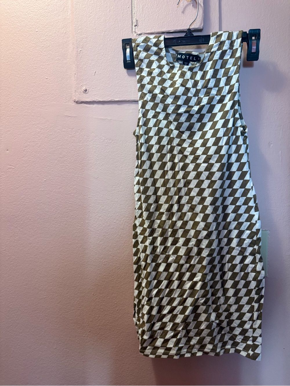 Motel Rocks Brown & White Checkered Sleeveless Mini Dress